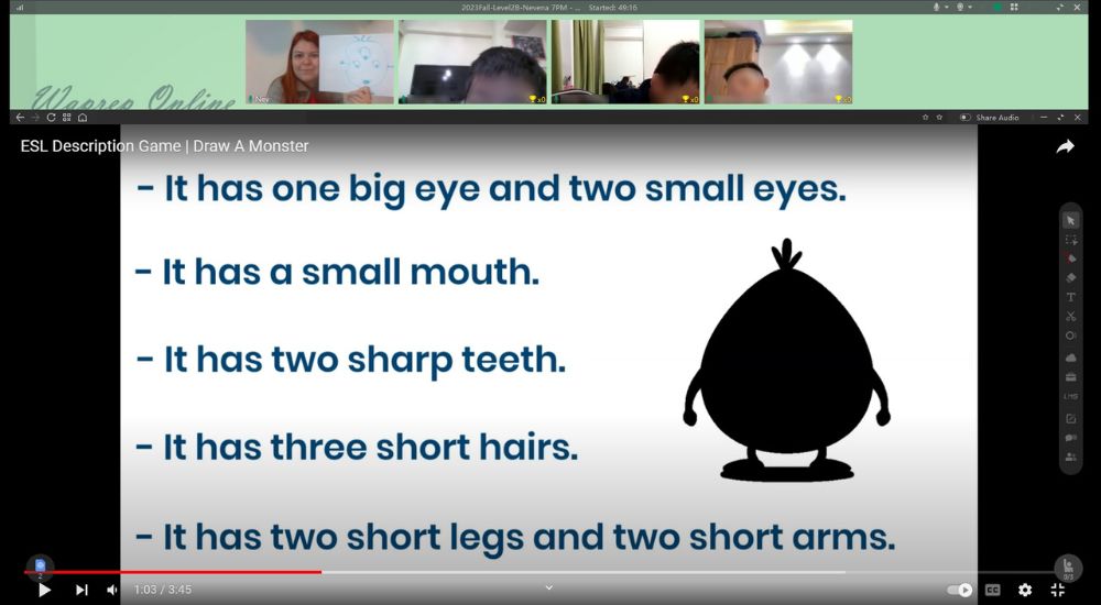 Teaching an online ESL lesson using a fun video
